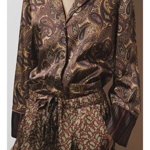 Zara Paisley Pajama Shirt in Brown and Gold